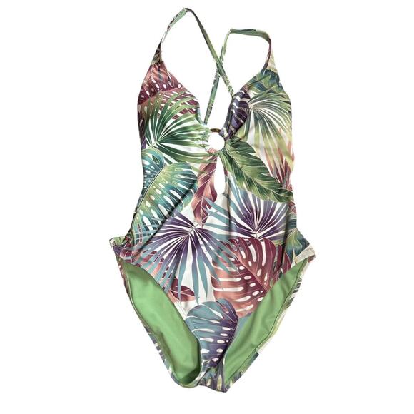 Bleu Rod Beattie Women's Green + Purple Monstera Tortoiseshell Swimsuit Size 8 - Picture 1 of 6